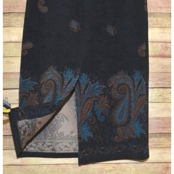 Pretty Briggs New York Vintage Paisley Print Midi Skirt 14 Black Pencil Style - Picture 8 of 10